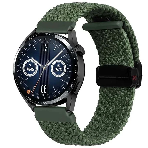 Sneezy Samsung Galaxy Watch 5 Pro R-920 İle Uyumlu 20mm FiberLink Manyetik Tokalı Kumaş Örgü Kordon  Haki ürün görseli 1