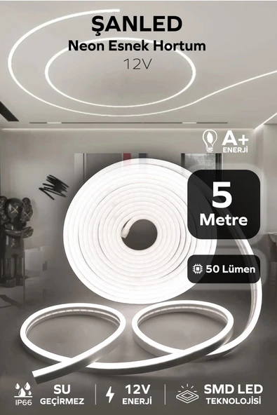Neon 12 Volt Esnek Hortum led Beyaz 5 Metre