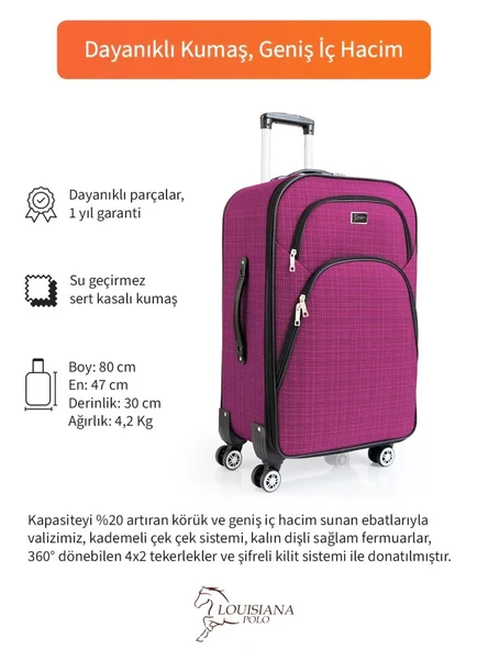 Büyük Boy 4 Teker Kumaş Valiz Pembe 1081 - Resim 3