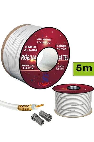 Anten Uydu Beyaz Kablo Rg6 U4 Tv Anten Kablo 48 Tel - 20 Metre - 2
