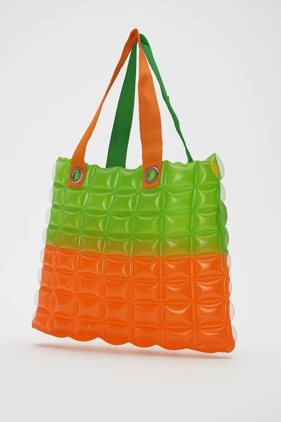 B.Y. Trend Kadın Plaj Çantası Turuncu Yeşil Şişme Omuz Çanta Br03 - Resim 3