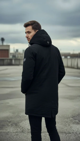 Plus Scorpion Siyah Erkek Gabardin Kapitone Astarlı Kaban – Şık, Sıcak ve Su Geçirmez - Resim 2