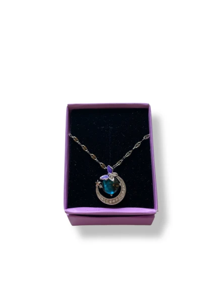 Lila Rüya Hediye Kutusu - Mavi Taşlı Kolye, İnci Detay ve Yeşil Çay İçerikli Zarif Kadın Hediye Seti - 2