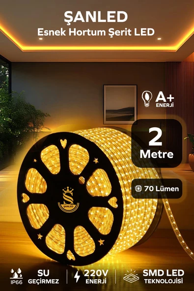 Hortum Esnek 220V Şerit Led Amber 2 Metre ürün görseli 1