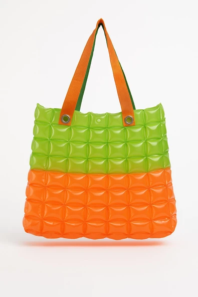B.Y. Trend Kadın Plaj Çantası Turuncu Yeşil Şişme Omuz Çanta Br03 ürün görseli 1