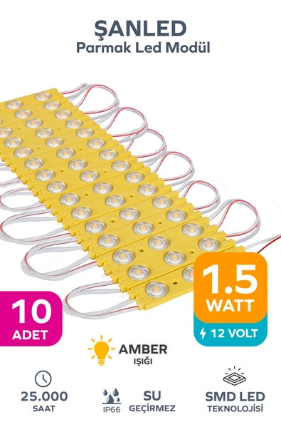 3 Ledli Parmak Led Modül 1.5w 2835 Smd Mercekli Amber - 10 Adet