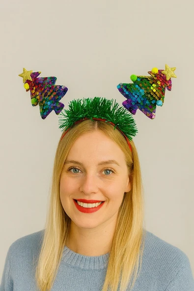 Yılbaşı Ağaçlı Işıltılı Taç – Kutlama ve Parti Aksesuarı (3) - Resim 2