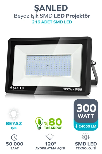 300W 24.000 Lümen 6500k Beyaz Işık Smd Led Projektör 1 Adet
