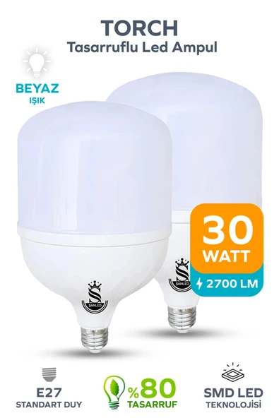 30w Tasarruflu E27 Beyaz Işık Torch Led Ampul 2 Adet