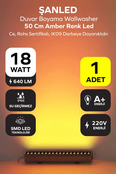 50 cm 18w Amber Renk Led Duvar Boyama Wallwasher ürün görseli 1