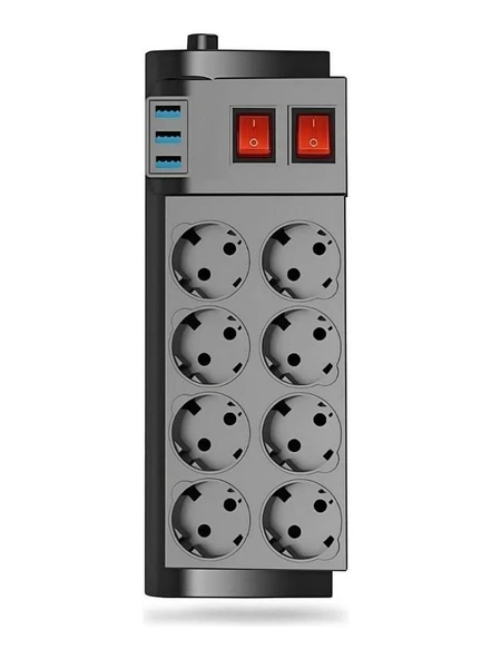 Zhltools Termal Akım Korumalı Isıya Karşı Dayanıklı 8li Priz Kablo Uzunluğu 2 mt 3 x Usb - Resim 3