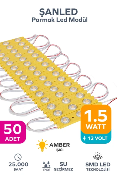 3 Ledli Parmak Led Modül 1.5w 2835 Smd Mercekli Amber - 50 Adet