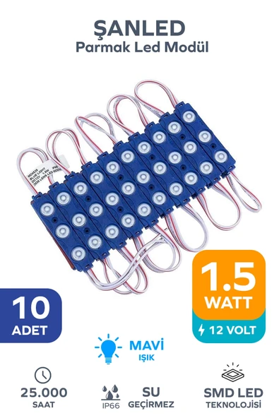 3 Ledli Parmak Led Modül 1.5w 2835 Smd Mercekli Mavi - 10 Adet