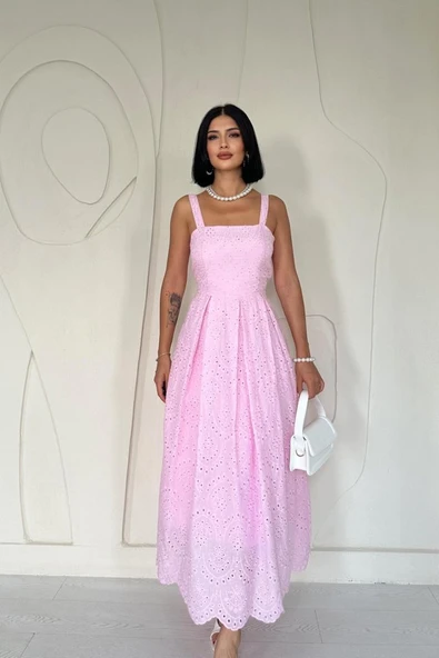 Pembe Askılı Aparatlı Brode Elbise ürün görseli 1