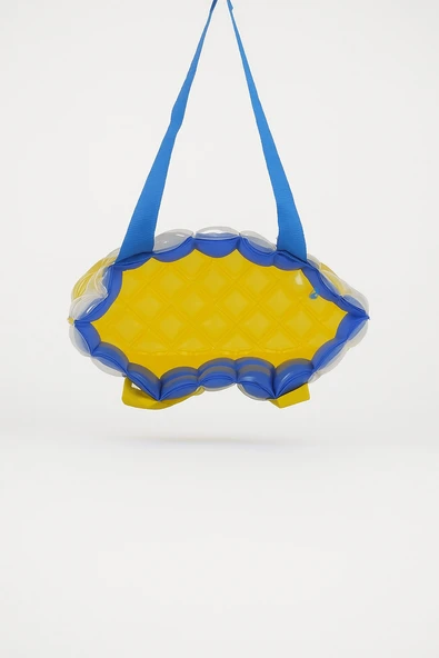 B.Y. Trend Kadın Plaj Çantası Sarı Mavi Şişme Omuz Çanta Br03 - Resim 4
