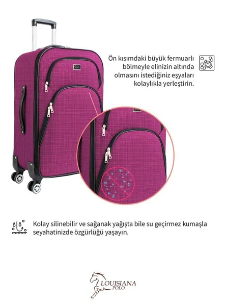 Kabin Boy 4 Teker Kumaş Valiz Pembe 1081 - Resim 6