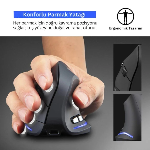 ShopyTech Zelotes F35 Dikey Kablosuz Mouse Ergonomik Şarjlı 2.4G 1000/1600/2400 DPI 6 Tuş - 6