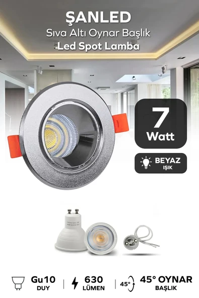7w Sıva Altı Oynar Başlık Gu10 Yuvarlak Krom Kasa Beyaz Işık Led Spot Lamba 1 Adet ürün görseli