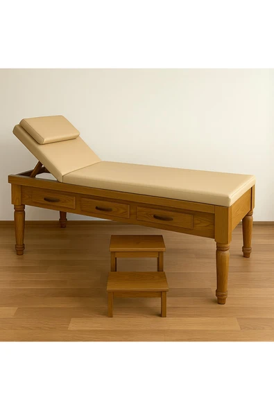 Masmel Ahşap Eskobalı Muayene Masası Parvan 3 lü takım - 8