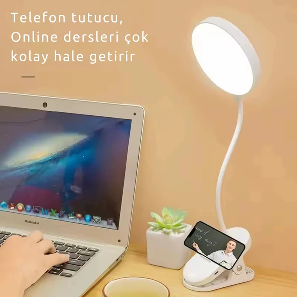 ShopyTech Klipsli LED Masa Lambası USB Şarjlı 3 Kademeli Dokunmatik Göz Yormaz Işık (4000 mAh) - 6