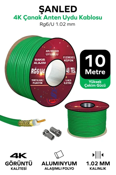 Anten Uydu Yeşil Kablosu Rg6 U4 Tv Anten Kablo 48 Tel - 10 Metre