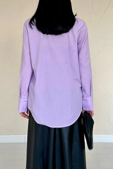 Lila Poplin Gömlek - Resim 4