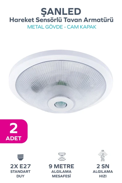 Sensörlü Tavan 360° Hareket Sensörlü Tavan Armatürü Çift duylu Lamba Glop 2 Adet