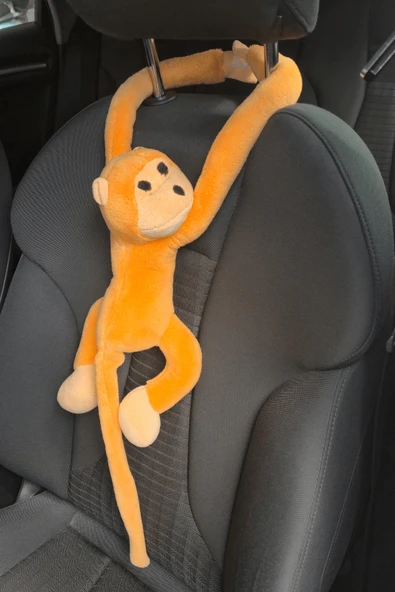 Araç İçi Dekoratif Turuncu Pelüş Maymun Yastık - Yapışkan Elleriyle Koltuğa Sarılan Oto Aksesuar - Resim 3