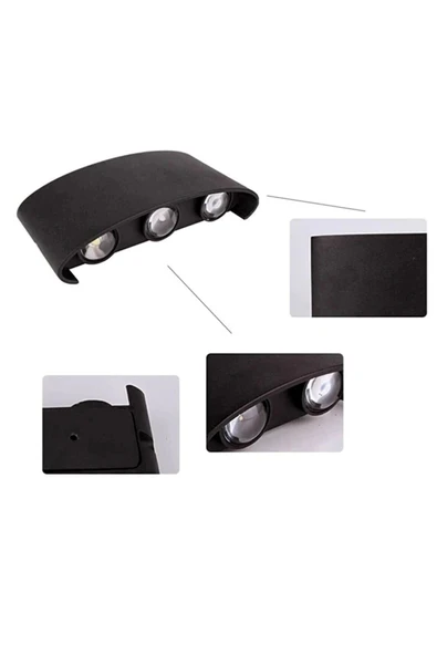 Dekoratif 10w Çift Yönlü Iç-dış Mekan Siyah Kasa Amber Rengi Işık Duvar Aplik 6 Adet - 5