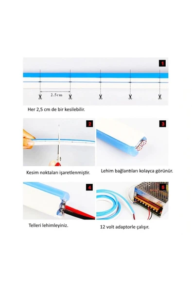 Neon 12 Volt Esnek Hortum led Mavi 5 Metre - 4