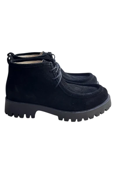 Siyah Hakiki Deri Süet Bağcıklı Bot ürün görseli 1