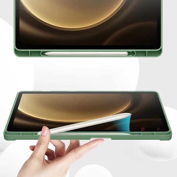 Samsung Galaxy Tab S9 Fe Plus X610 12.4 İnç Kılıf Premium Silikon Kalem Bölmeli Smart Case  Yeşil - Resim 2