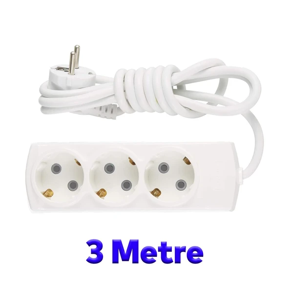 Kablolu 3'lü Topraklı Grup Priz Çoğaltıcı Çoçuk Korumalı 3 Metre Çoklu Uzatma Kablosu Anahtarsız - Resim 4