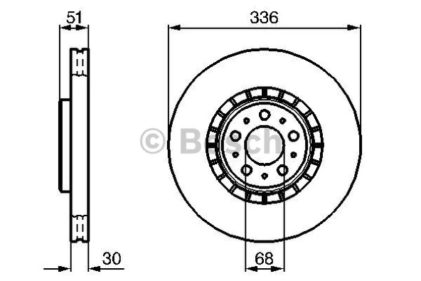 Volvo On Fren Aynası Havalı Volvo XC 90 2.5t D5 T6 02> (17 Jant) / (336x30x5dlxhavalı) - Bosch 0986479202 - Resim 1