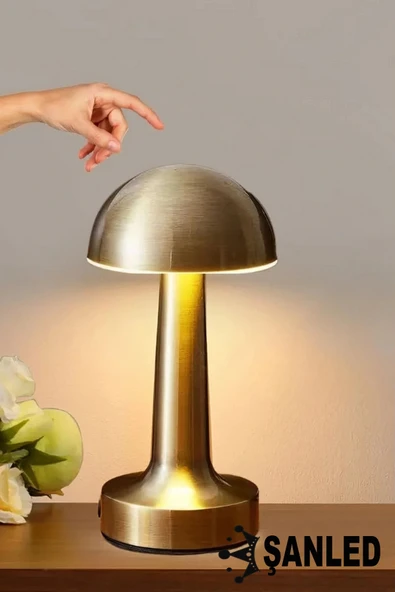 Krom Renk Şarjlı LED Masa Lambası Type-C Girişli Dokunmatik 3 Işık Modlu Gece Aydınlatması - 2