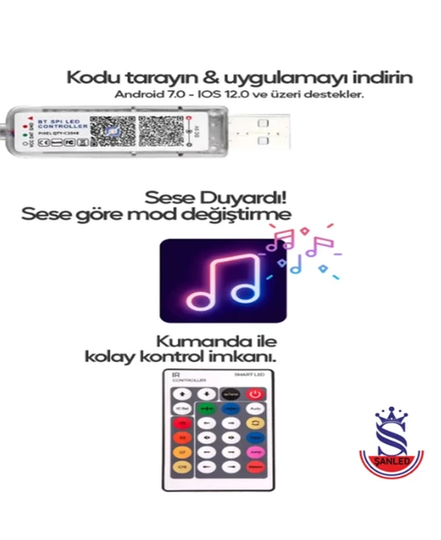 Sese Ve Müziğe Duyarlı Bluetooth Özellikli Rgb Şerit Led - 10 Metre 5050 Smd Iç Mekan 3 Çip - 2