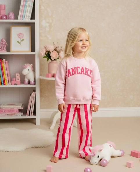 PANCAKE Baskılı Çocuk Takımı – Sweatshirt & Denim ürün görseli