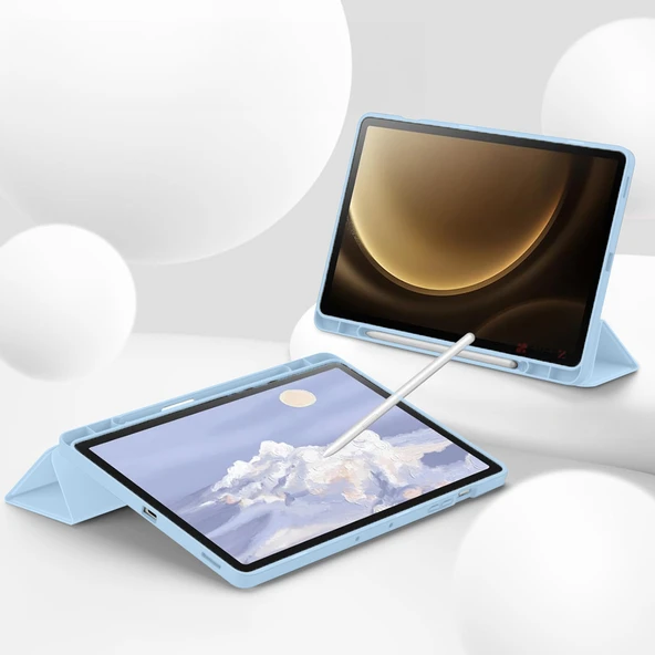 Samsung Galaxy Tab S10 Plus X820 12.4 İnç Kılıf Premium Silikon Kalem Bölmeli Smart Case  Mavi - Resim 5