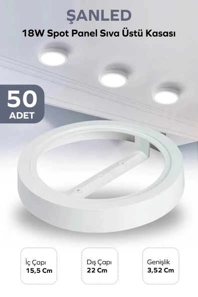 18W SPOT PANEL BEYAZ SIVA ÜSTÜ KASASI 50 Adet ürün görseli