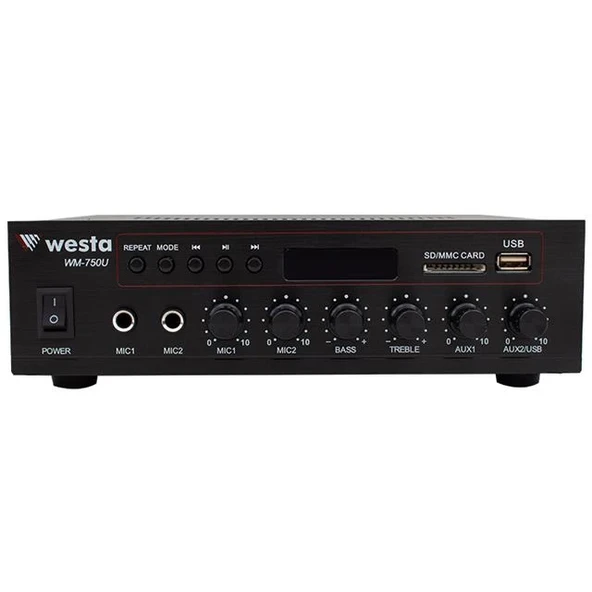 Westa WM-750U 80 Watt 100V-70V Mini 4-16 Ohm USB-SD-Bluetooth 2 Mikrofon Girişli Trafolu Anfi - Resim 2