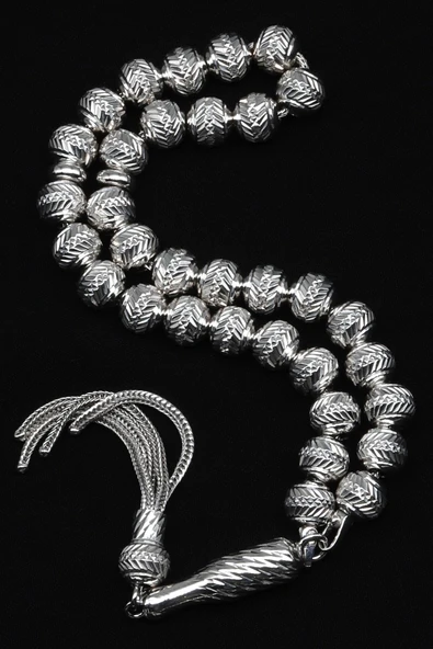 925 Ayar Gümüş Tesbih 7 x 8 mm Küre Kesim - Resim 2