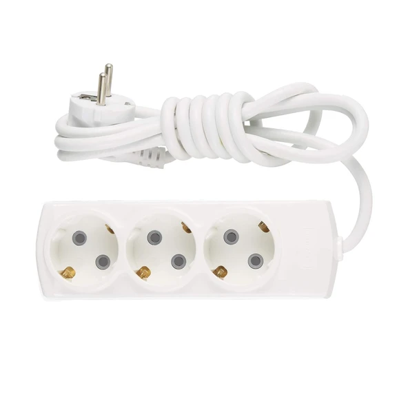 Kablolu 3'lü Topraklı Grup Priz Çoğaltıcı Çoçuk Korumalı 3 Metre Çoklu Uzatma Kablosu Anahtarsız - Resim 3