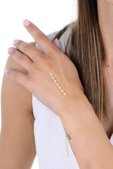 Gümüş altın yaldızlı zirkon taşlı yıldız dizisi şahmeran SGTL13008GOLD - Resim 2