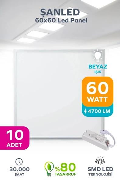 60x60 Led Panel 60w Beyaz Işık 6500 -10 Adettir