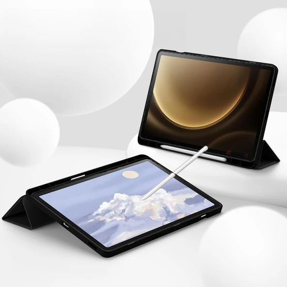 Samsung Galaxy Tab S10 Plus X820 12.4 İnç Kılıf Premium Silikon Kalem Bölmeli Smart Case  Siyah - Resim 5