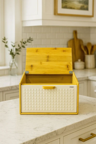 Lux Bej Bambu Kapaklı Ekmek Kutusu & Ekmek Sepeti - Resim 3