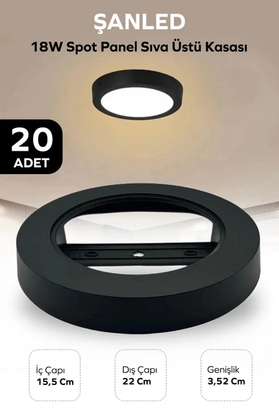 18W SPOT PANEL SİYAH SIVA ÜSTÜ KASASI 20 Adet