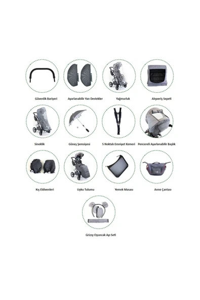 MyWam Grizzly Engelli Çocuk Puseti Full Aksesuarlı - 6