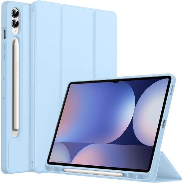 Samsung Galaxy Tab S10 Plus X820 12.4 İnç Kılıf Premium Silikon Kalem Bölmeli Smart Case  Mavi ürün görseli