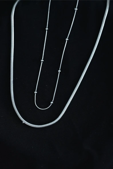 Paslanmaz Çelik Snake ve Dorika Model Kombin Kolye